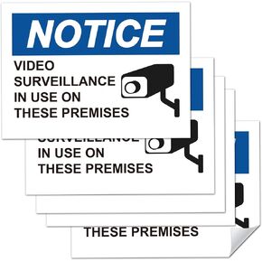 5 Pack Video Surveillance Warning Sign Sticker,7"x5" “Notice - Video Surveillance in Use On These Premises" Sticker Labels, Self-Adhesive Premium Vinyl. in Saudi Arabia