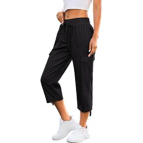 Eddoyee Capri Cargo Pants for Women Drawstring Elastic Waist Capris Lightweight Hiking Pants with 6 Pockets S-XXL in Kuwait