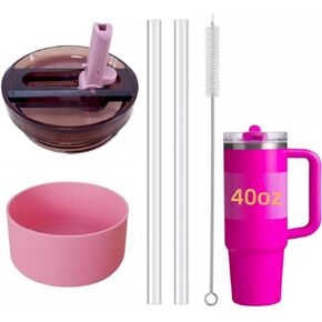 1PC Leak Proof Lid Replacement Compatible with Stanley Quencher and Protour 40OZ Tumbler, with Silicone Boot Fit for Stanley 40oz Cups with 2 Metal Straw and 1 Cleaner Brush in Saudi Arabia