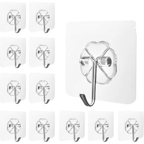 Pack of 12 Self-Adhesive Hooks No Drilling - Transparent Wall Hooks Made of 304 Stainless Steel, Waterproof and Oil-Proof Multi-Purpose Adhesive Hooks for Kitchen, Bathroom, Ceiling & Tiles in Saudi Arabia