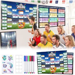 World Cup Schedule Poster 2026, 2 PCS 40.5"×28.7" Large Tournament Record Wall Charts Includes Markers, Football Poster Great 2026 World Cup Merchandise Gift for Soccer Party, Home, Office & Bar Decor in Saudi Arabia