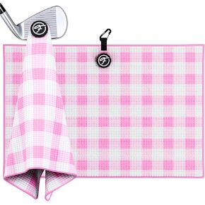 Golf Towel with Magnet - Premium Absorbent Microfiber Towel with Clip - 24"x16" - for Cart, Club or Bag - Golf Rag, Accessories & Golfing Gear - Waffle Weave Pattern (Pink Plaid) in Saudi Arabia
