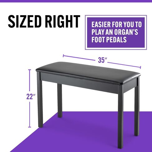 OnStage Organ Bench - 35″ Wide Piano Stool - Ergonomic Pedal Keyboard Seat, Leatherette Cushion, Solid-Wood Legs and Frame, 330LB Weight Capacity, Nonslip Rubber Feet, Instrument Accessories, Black in Saudi Arabia
