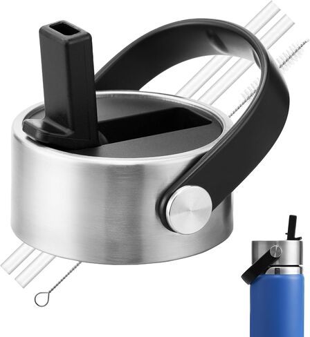Straw Lid Compatible with Hydro Flask Wide Mouth 12/16/18/20/32/40/64 Oz, Replacement Lid with Flexible Handle Compatible with Hydro Flask Water Bottle, Leak-Proof & Stainless Steel in Saudi Arabia