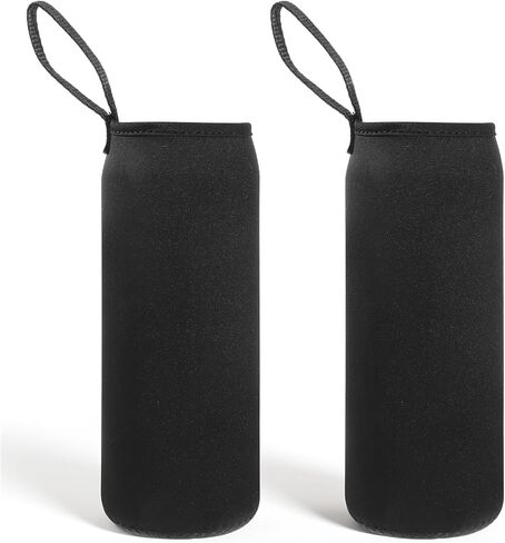 2 Pcs Water Bottle Carrier Bag 19.4oz/550ml Neoprene Water Bottle Sleeve Insulated Cup Sleeve Portable Thickened Glass Cup Protective Cover for Women Men Sport Portable Glass Drink Cups Black in Saudi Arabia