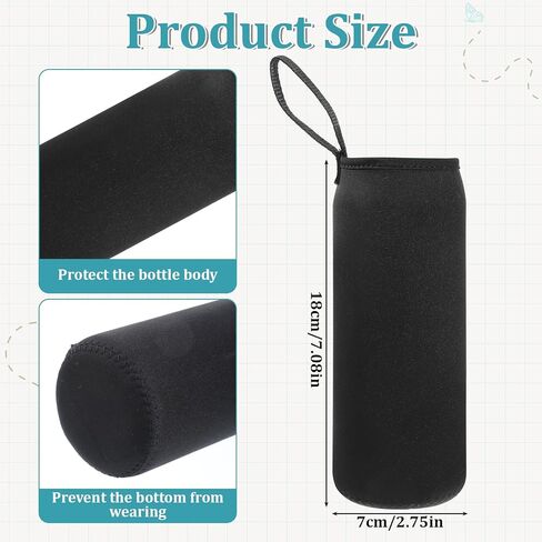 2 Pcs Water Bottle Carrier Bag 19.4oz/550ml Neoprene Water Bottle Sleeve Insulated Cup Sleeve Portable Thickened Glass Cup Protective Cover for Women Men Sport Portable Glass Drink Cups Black in Saudi Arabia