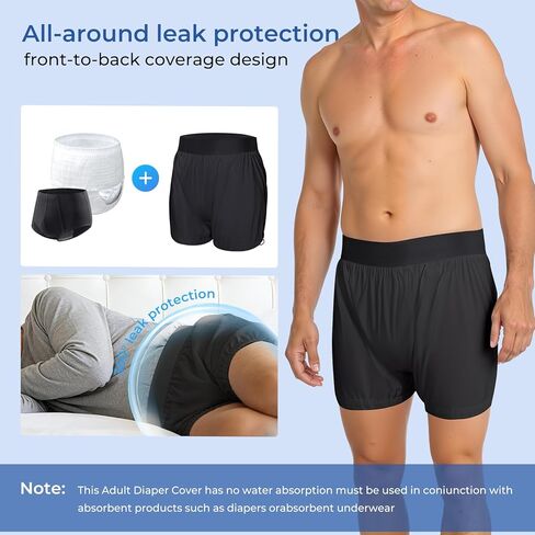 Carer Adult Diaper Cover Noiseless Waterproof Incontinence Underwear with Adjustable Leg Buckles Adult Leakproof Underwear for Incontinence Reusable Protective Briefs for Men Women(Black,X-Large) in Kuwait