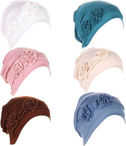 6 Pieces Women Turban Flower Caps Chemo Headwear Sleep Cap Vintage Soft Turbans Beanies Headwrap Hat in Saudi Arabia