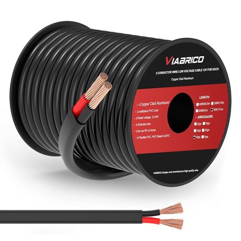 VIABRICO سلك كهربائي بمقياس 14 مقاس 2، سلك PVC 14 AWG 2.08 مم، جهد منخفض 12 فولت/24 فولت تيار مستمر/ألومنيوم مطلي بالنحاس (CCA) مرن/سلكين لشرائط LED للسيارات إضاءة المصابيح البحرية (9.2 متر/30 قدم) in Kuwait