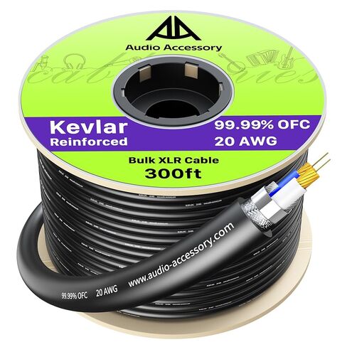 كابل 20AWG Bulk XLR بطول 300 قدم، سلك ميكروفون OFC مقوى بالكيفلار بنسبة 99.99%، سلك بكرة ميكروفون خام DIY، درع OFC مضفر ودرع من الرقائق المعدنية، صوت متوازن بدون ضوضاء لمرحلة DJ Studio Live in Kuwait