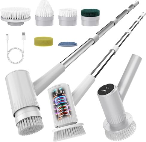 Electric Spin Scrubber - 4500mAh Cordless Cleaning Brush with 6 Brush Heads, 47" Adjustable Handle Relieves Back Pain, IPX7 Waterproof Power Scrubber for Bathroom Shower Floor Tile Bathtub in Saudi Arabia