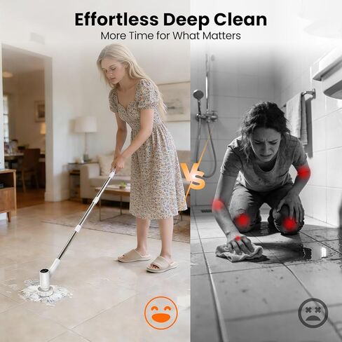 Electric Spin Scrubber - 4500mAh Cordless Cleaning Brush with 6 Brush Heads, 47" Adjustable Handle Relieves Back Pain, IPX7 Waterproof Power Scrubber for Bathroom Shower Floor Tile Bathtub in Saudi Arabia