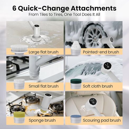 Electric Spin Scrubber - 4500mAh Cordless Cleaning Brush with 6 Brush Heads, 47" Adjustable Handle Relieves Back Pain, IPX7 Waterproof Power Scrubber for Bathroom Shower Floor Tile Bathtub in Saudi Arabia