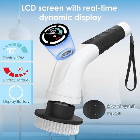Electric Spin Scrubber, Cordless Cleaning Brush with 180 Min Runtime, 3-Speed, 7 Replaceable Brush Heads & Long Detachable Handle, LCD Display (RPM/Torque/Battery), for Bathroom, Kitchen, Tile in Saudi Arabia