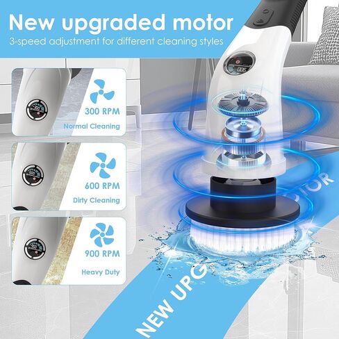 Electric Spin Scrubber, Cordless Cleaning Brush with 180 Min Runtime, 3-Speed, 7 Replaceable Brush Heads & Long Detachable Handle, LCD Display (RPM/Torque/Battery), for Bathroom, Kitchen, Tile in Saudi Arabia