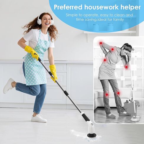 Electric Spin Scrubber, Cordless Cleaning Brush with 180 Min Runtime, 3-Speed, 7 Replaceable Brush Heads & Long Detachable Handle, LCD Display (RPM/Torque/Battery), for Bathroom, Kitchen, Tile in Saudi Arabia