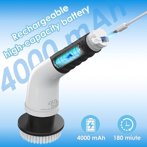 Electric Spin Scrubber, Cordless Cleaning Brush with 180 Min Runtime, 3-Speed, 7 Replaceable Brush Heads & Long Detachable Handle, LCD Display (RPM/Torque/Battery), for Bathroom, Kitchen, Tile in Saudi Arabia