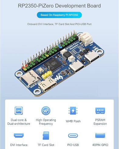 waveshare RP2350-PiZero Development Board Based On Raspberry Pi RP2350 Microcontroller,Onboard DVI Interface, TF Card Slot and PIO-USB Port,Compatible with Raspberry Pi 40PIN GPIO Header in Saudi Arabia