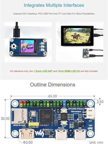 waveshare RP2350-PiZero Development Board Based On Raspberry Pi RP2350 Microcontroller,Onboard DVI Interface, TF Card Slot and PIO-USB Port,Compatible with Raspberry Pi 40PIN GPIO Header in Saudi Arabia
