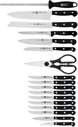 ZWILLING Twin Gourmet Classic 18-pc Knife Block Set, German Stainless Steel, 3 Rivet Handle, No-Stain, Includes Shears Honing Steel, Made in Spain in Saudi Arabia