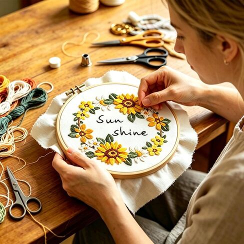Vigdit 4 Pack Embroidery Kit for Beginners, Needlepoint Cross Stitch Kit for Adult Beginner, Easy DIY Hand Embroidery Starter Kit with Stamped Floral Pattern Embroidery Hoop Tools and Instruction in Saudi Arabia