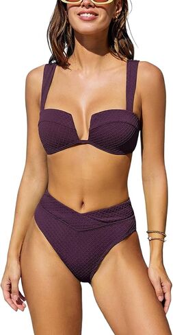 CUPSHE Women's Bikini Set High Waisted Two Piece Swimsuit High Leg Push Up Bathing Suit Back Hook in Saudi Arabia