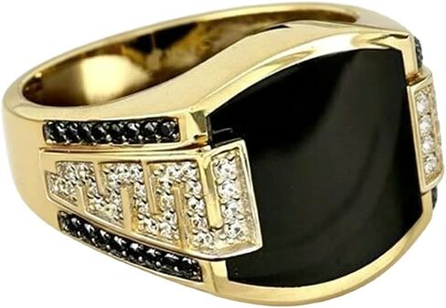 Hip Hop Ring for Men Fashion Cuban Link Chain Ring Retro 18K Gold Plated with Black Agate Classic Color-Preserving Luxury Fashion Diamond Ring Gentleman, Men's Ring for for Men s Size 11 in Saudi Arabia