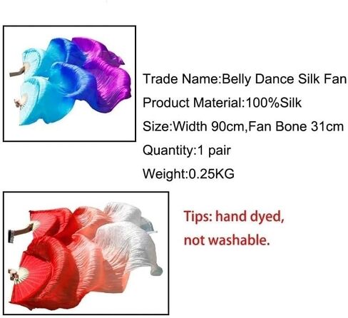 Silk Belly Dance Fan, 1 Pair (Left+Right) Silk Bamboo Long Fans Veils, Women Real Silk Belly Dance Fan Veil, Dance Performance(Yellow Gradient red,180x90cm) in Saudi Arabia