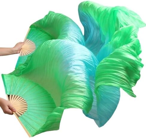 Silk Belly Dance Fan, 1 Pair (Left+Right) Silk Bamboo Long Fans Veils, Women Real Silk Belly Dance Fan Veil, Dance Performance(Yellow Gradient red,180x90cm) in Saudi Arabia