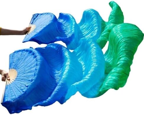 Silk Belly Dance Fan, 1 Pair (Left+Right) Silk Bamboo Long Fans Veils, Women Real Silk Belly Dance Fan Veil, Dance Performance(Yellow Gradient red,180x90cm) in Saudi Arabia