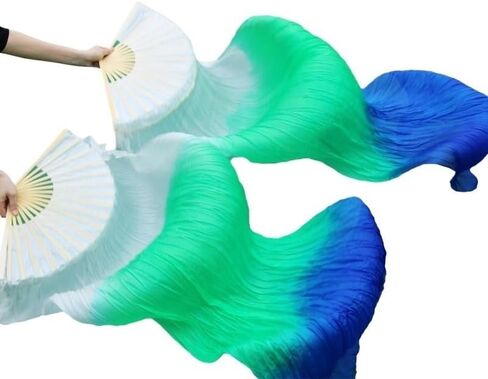 Silk Belly Dance Fan, 1 Pair (Left+Right) Silk Bamboo Long Fans Veils, Women Real Silk Belly Dance Fan Veil, Dance Performance(Yellow Gradient red,180x90cm) in Saudi Arabia