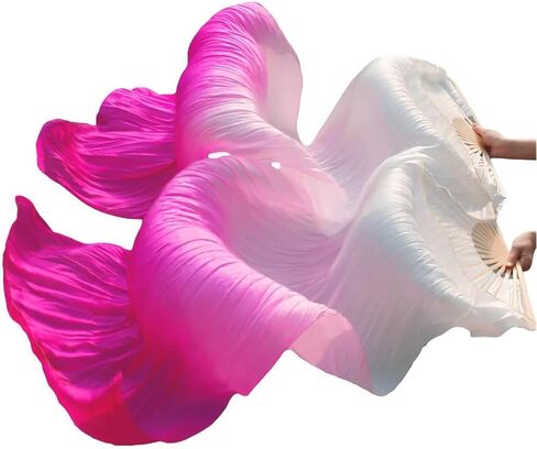 Silk Belly Dance Fans Veil Belly Dancing Long Folding Fans Belly Dance Fan Dance Performance Wedding Long Fans Gradient Color 1.2m(Red) in Saudi Arabia