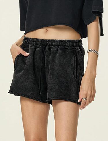 Arssm Womens Sweat Shorts Acid Wash Athletic Shorts Cotton Drawstring High Waist Workout Summer Shorts in Saudi Arabia