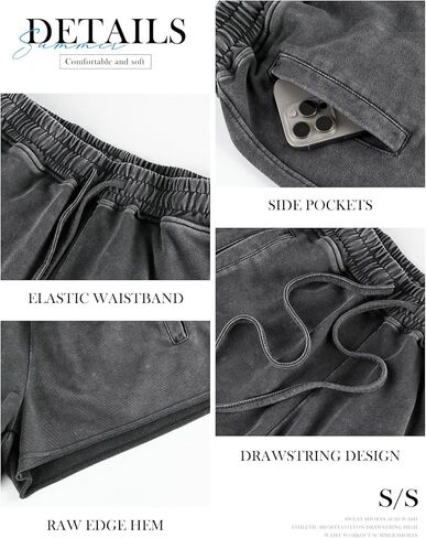 Arssm Womens Sweat Shorts Acid Wash Athletic Shorts Cotton Drawstring High Waist Workout Summer Shorts in Saudi Arabia