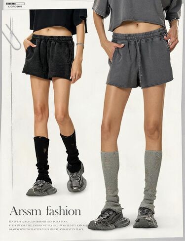 Arssm Womens Sweat Shorts Acid Wash Athletic Shorts Cotton Drawstring High Waist Workout Summer Shorts in Saudi Arabia