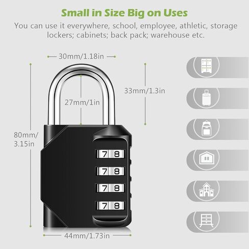 KeeKit Combination Lock, 4 Digit Combination Padlock, Waterproof Gate Lock, Resettable Combo Lock for Locker, Gym, Cases, Toolbox, School, 2 Pack - Black in Saudi Arabia