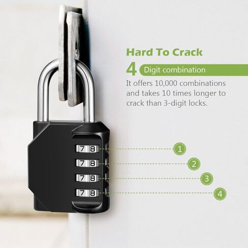 KeeKit Combination Lock, 4 Digit Combination Padlock, Waterproof Gate Lock, Resettable Combo Lock for Locker, Gym, Cases, Toolbox, School, 2 Pack - Black in Saudi Arabia