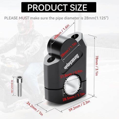 LKV 7/8 بوصة مقود الدراجة النارية، 6061-T6 مشبك رفع قضيب ألومنيوم للدراجة الترابية ATV، يناسب المقاود 22 مم (7/8 بوصة) فقط (أسود) in Saudi Arabia