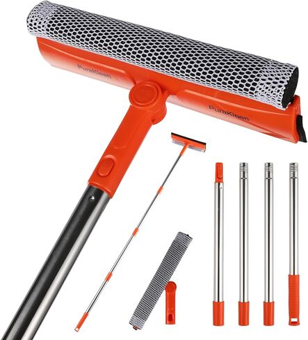 Window Squeegee with 62" Adjustable Stainless Steel Pole —2-in-1 Sponge Scrubber &Streak-Free Blade, No Ladder for 1-Story &Skylights,Car &RV Windshields,Shower Doors,Tile Orange in Saudi Arabia