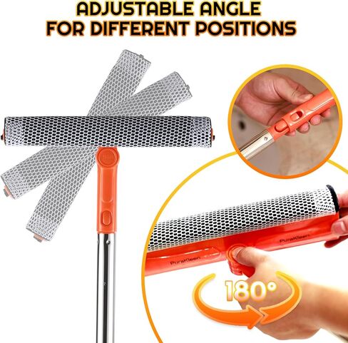 Window Squeegee with 62" Adjustable Stainless Steel Pole —2-in-1 Sponge Scrubber &Streak-Free Blade, No Ladder for 1-Story &Skylights,Car &RV Windshields,Shower Doors,Tile Orange in Saudi Arabia