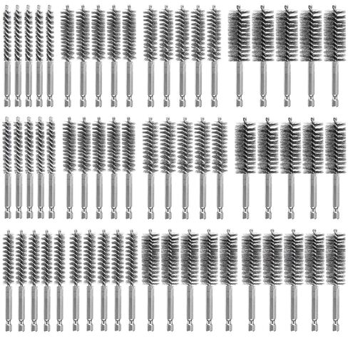 60 Pcs Bore Brush Bulk for Drill Stainless Steel Wire Tube Cleaning Brushes with 1/4" Hex Shank Copper Pipe Cleaner for Rust Removal 8/9/10/11/12/13/14/15/16/17/18/19mm (Silver) in Saudi Arabia