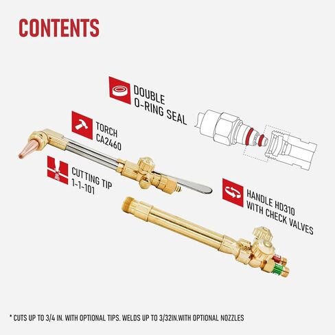 RX WELD Heavy Duty Oxy Acetylene Cutting Torch with Check Valves, CA 2460 Attachment, HD310C Handle & 1-1-101 Cutting Tip, Cuts 3/4" Steel for Cutting, Brazing & Welding in Saudi Arabia