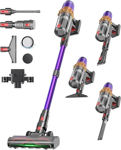 Cordless Vacuum Cleaner, 650W 55KPA 70Mins Vacuum Cleaners for Home,Anti-tangle Wireless Vacumm,Rechargeable Vacuum With Green Light,Powerful Stick Vacuum for Carpet/Hardwood Floors,Pet Hair,Purple in Saudi Arabia