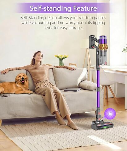 Cordless Vacuum Cleaner, 650W 55KPA 70Mins Vacuum Cleaners for Home,Anti-tangle Wireless Vacumm,Rechargeable Vacuum With Green Light,Powerful Stick Vacuum for Carpet/Hardwood Floors,Pet Hair,Purple in Saudi Arabia