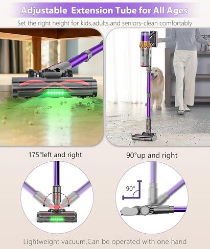 Cordless Vacuum Cleaner, 650W 55KPA 70Mins Vacuum Cleaners for Home,Anti-tangle Wireless Vacumm,Rechargeable Vacuum With Green Light,Powerful Stick Vacuum for Carpet/Hardwood Floors,Pet Hair,Purple in Saudi Arabia