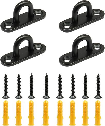 4 Pack Heavy Duty Pad Eye Hooks, Stainless Steel Ceiling Anchor Hanger U Hook Plastic Expansion Tubes, Stable Hardware Staple Ring for Wall Mount/Hanging Planters（Silver） in Kuwait