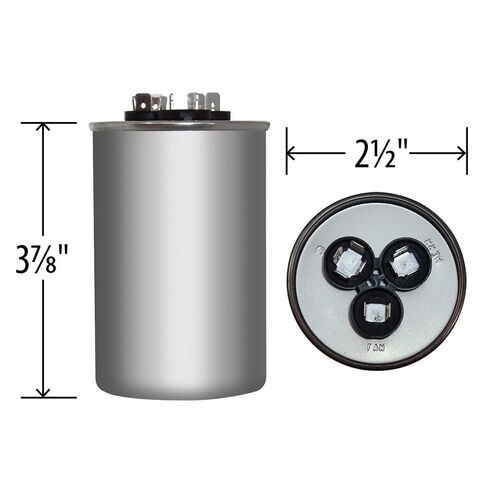60+7.5 uF USA Dual Run Capacitor CBB65D, 60/7.5 MFD, 370-440V, Round, 50/60Hz for HVAC AC Fan, Motor, Blower Applications in Saudi Arabia