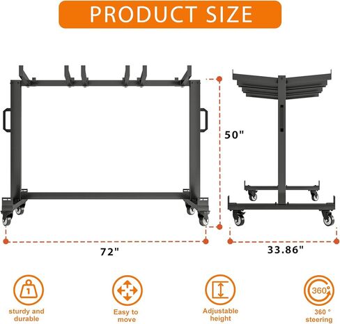 Folding Chair Rack, 84-Chair/42-Chair + 12-Table Storage Cart with Wheels, Rolling Chair Stand Includes Rain Cover & Bungee Cords - Ideal for Schools, Banquets, Community Centers in Saudi Arabia