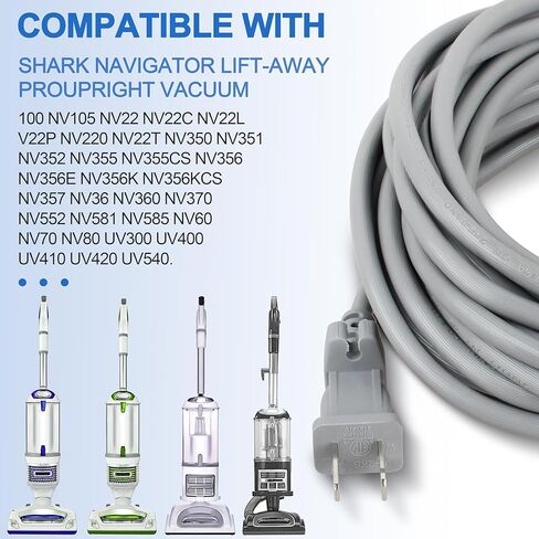 سلك استبدال الطاقة الكهربائية بطول 36 قدمًا - قابس مستقطب 17AWG 12A 125V - لجهاز Shark Navigator Lift‑Away Pro NV355 NV356 NV357 وRotator Lift‑Away NV501 NV502 NV450 NV402 المكانس الكهربائية المستقيمة إلخ. in Kuwait