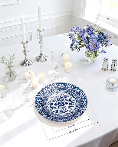 Hioasis 60pcs Blue Plastic Plates Set - Floral Blue & White Porcelain Design, 10.25" Dinner & 7.5" Dessert Plates Disposable for Wedding (Dishwasher Safe, Art Style) in Saudi Arabia